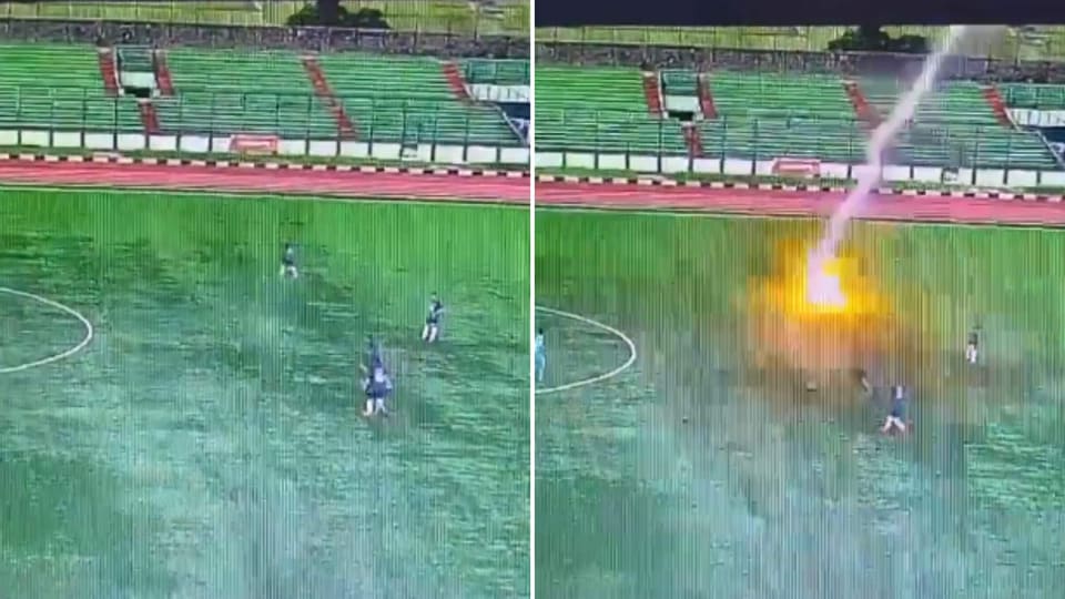 షాకింగ్ వీడియో.. పిడుగు పడి ఫీల్డ్‌లోనే కుప్పకూలిన ఫుట్‌బాలర్-footballer dies of lightning on field shocking video gone viral telugu sports news ,స్పోర్ట్స్ న్యూస్